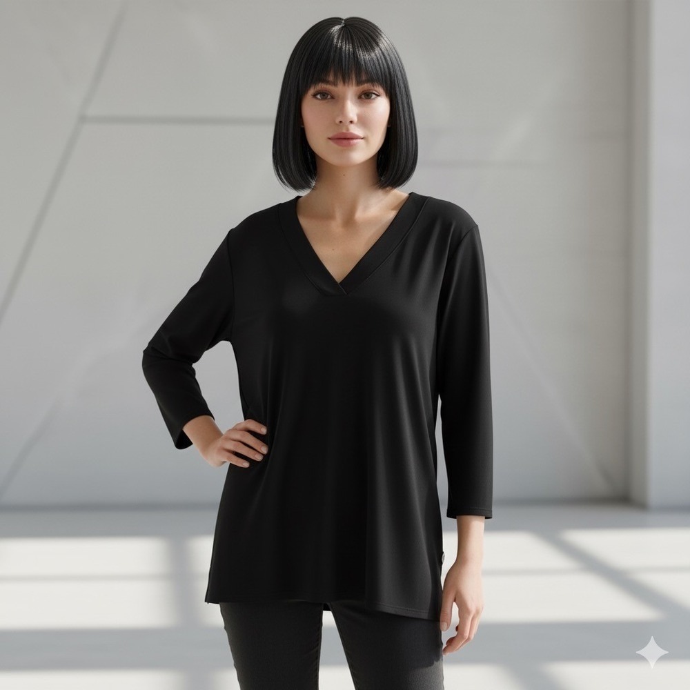 Banana Republic Womens Size XL V-Neck Tunic Top Black Versatile Workwear Chic